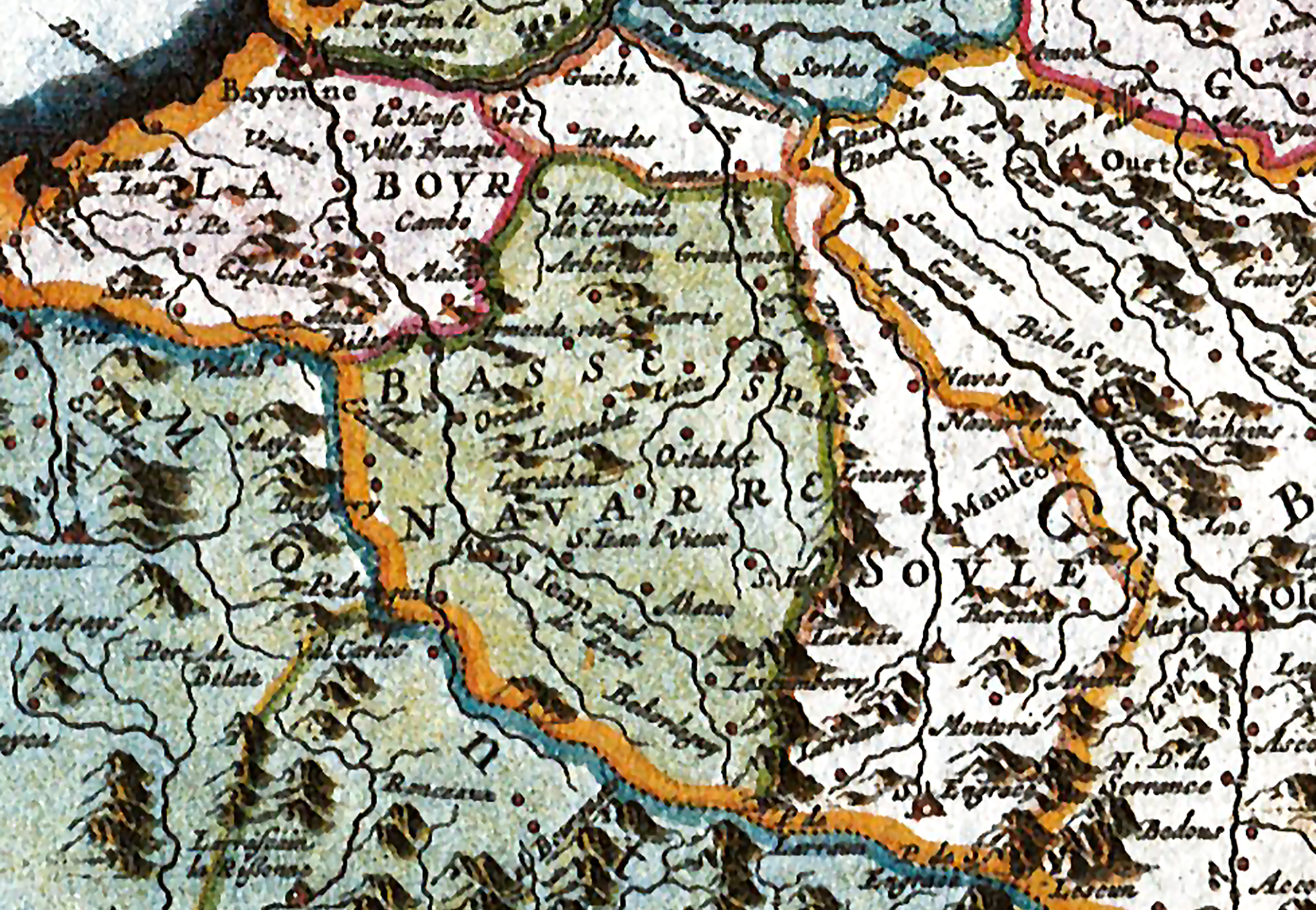 Nafarroa Beherean ia ehun urte gehiagoz iraun zuen Nafarroako Erresumak bizirik, eta bere egitura propioak antolatu zituen lurralde txiki horretan. Irudian, Joan Blaeuren 1665eko 'Atlas maior' laneko mapa baten zatia.