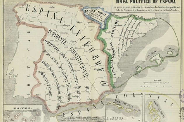Mapa polític del régimen liberal español (1850). Fuente: Biblioteca Nacional de España