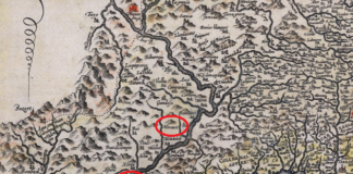 Fragmento de un mapa de Catalunya (1608). Los valles bajos del Segre y del Ebro. Fuente Cartoteca de Catalunya