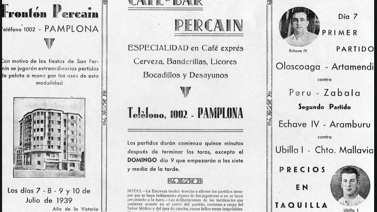 Anuncio del frontón Percain en el programa de Sanfermines de 1939.