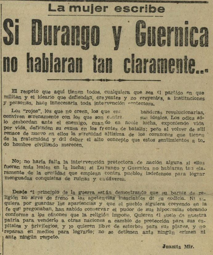 &quot;La mujer escribe&quot; columna de Juana Mir en el diario &#039;La Tarde&#039; del 15-5-1937.