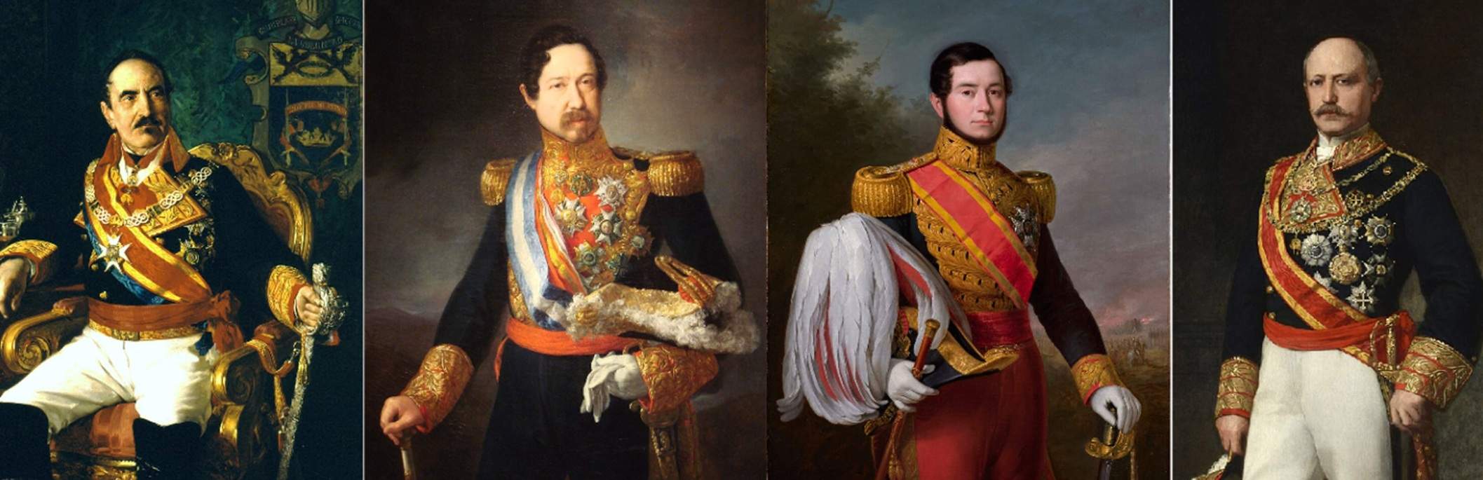 Espartero, Narvaez, Prim y Serrano. Fuente Wikimedia Commons