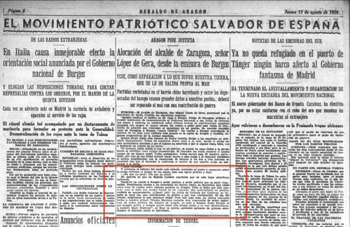 Parte del artículo en El Heraldo de Aragón que reclamaba anexar a tierras aragonesas Lleida y Tortosa